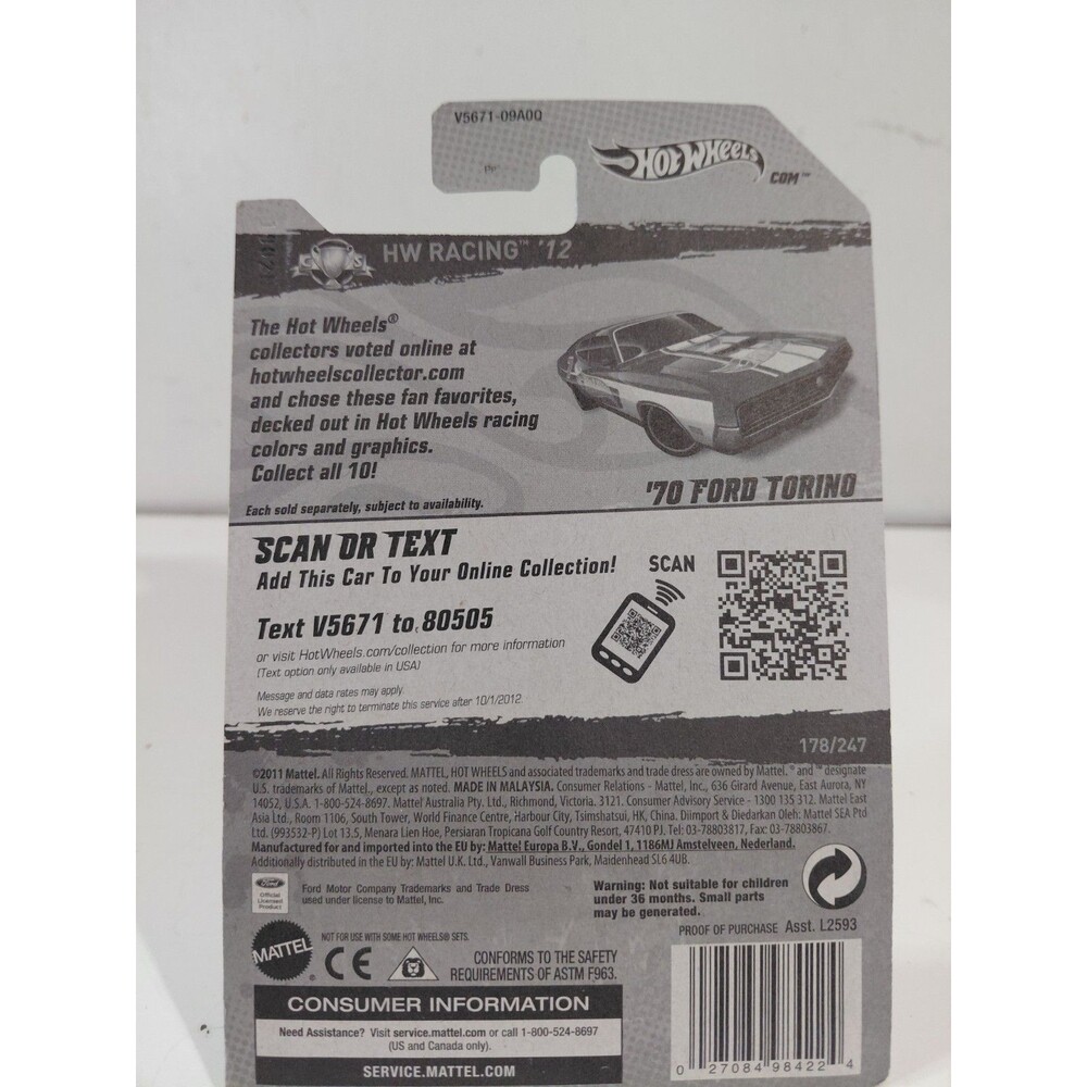 NIP Hot Wheels Racing 12 1:64 Die Cast 1970 Ford Torino Muscle Car B - Picture 5 of 5
